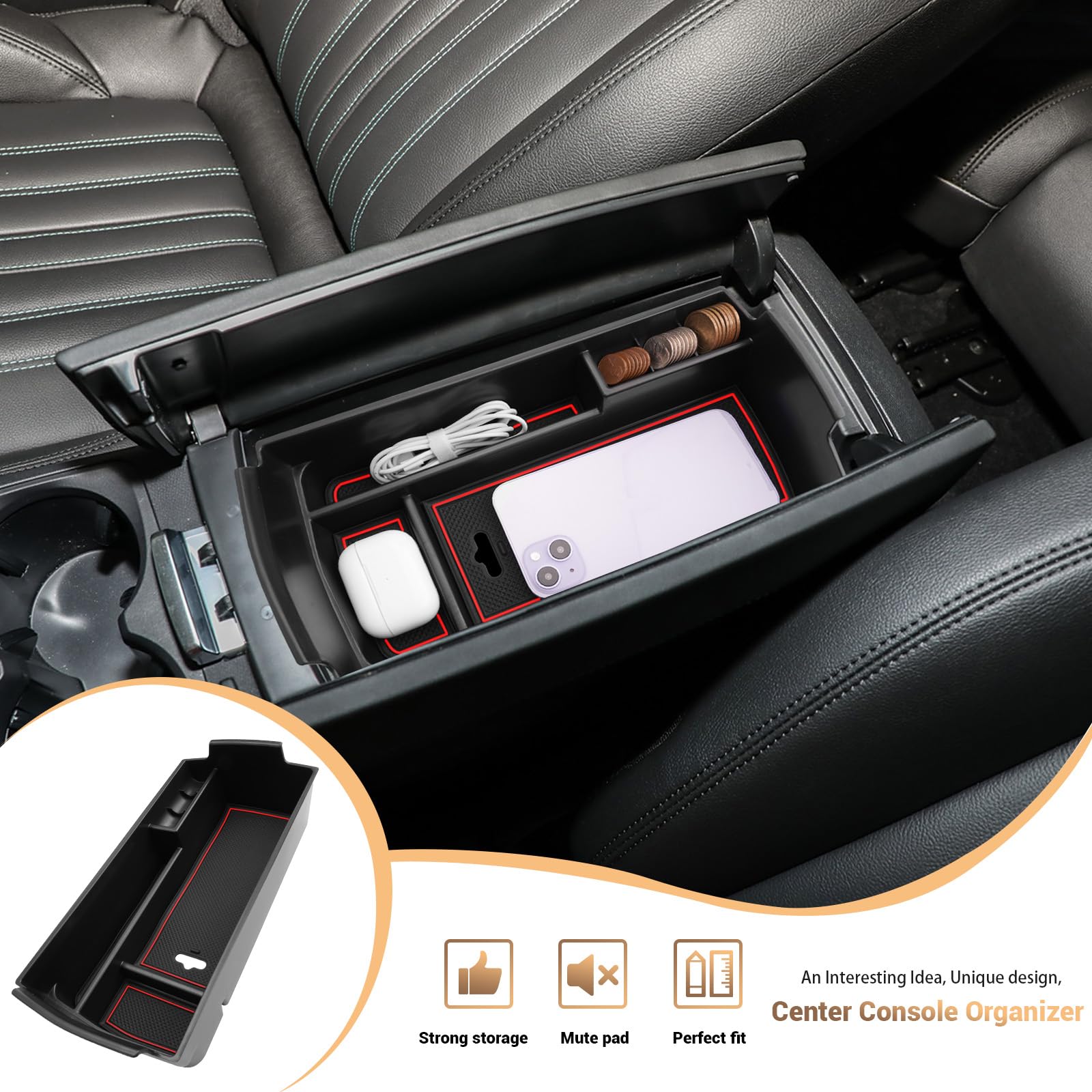 YEE PIN Compatibile con Peugeot 3008 5008 2017-2024 / C5 aircross 2018-2024 scatola di immagazzinaggio console centrale 3008 5008 organizer vassoio per braccioli, organizer accessori con 3 colori