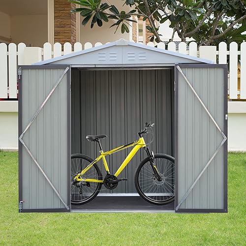 Miniatura 3 de Cobertizo de almacenamiento de acero de 6 x 4 pies - para techo de patio trasero, cobertizo de jardín de acero, herramientas de césped al aire libre