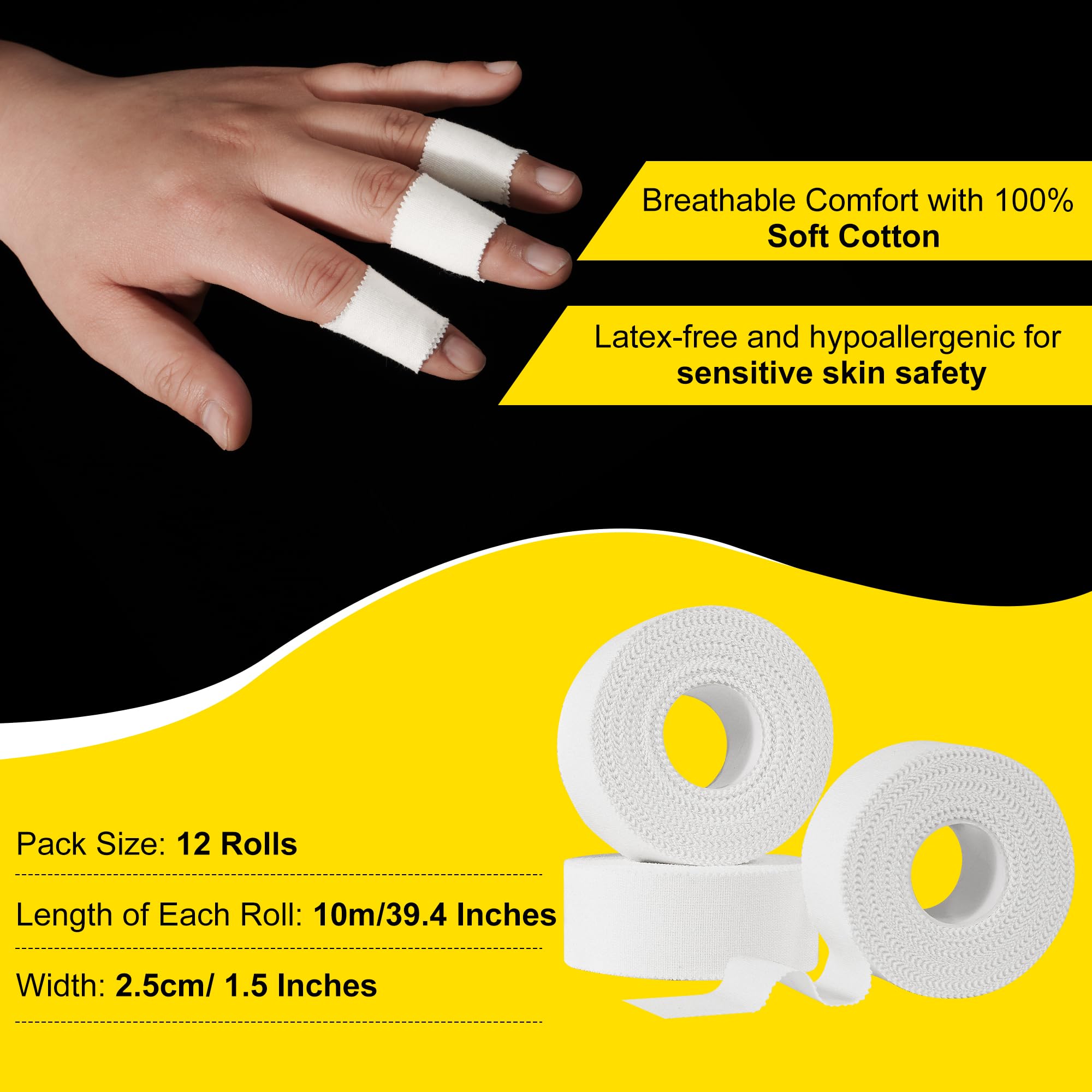PHYTOP Zinc Oxide Tape 2.5cm - Finger & Toe Protection for Climbing Jiu Jitsu, Weightlifting & Running, White, 2.5cm x 10m - Image 3