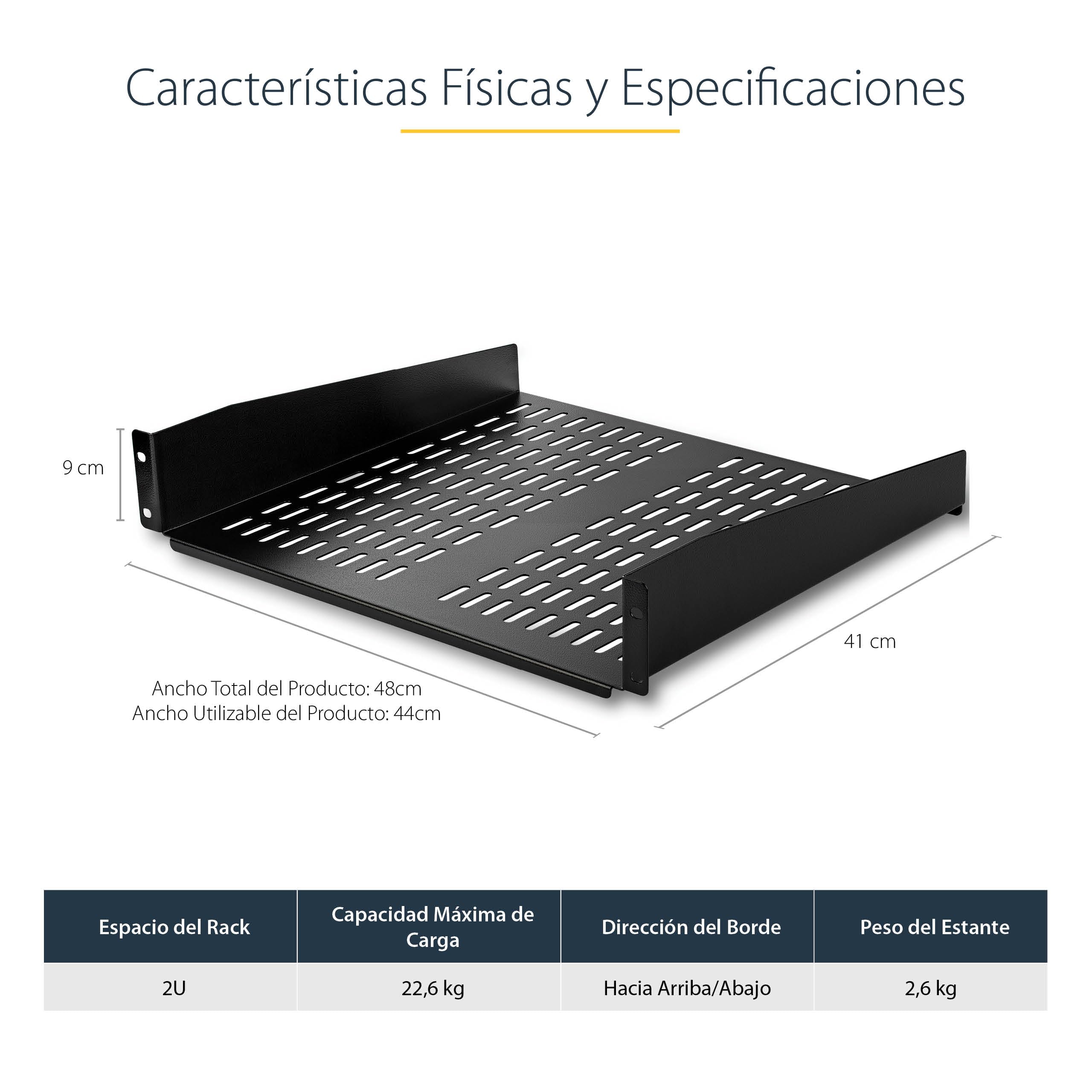 StarTech.com - Soporte para rack de servidores 2U - Bandeja cantilever universal ventilada para rack y estante de equipos de red de 19" - Acero de alta resistencia - 22,7 kg - 48,3 cm de profundidad (CABSHELFV)