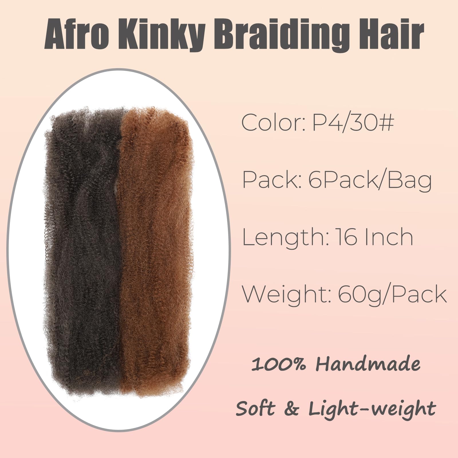 TOOPBIUTI Afro Kinky Bulk Hair 16 Inch Spring Twist Braiding Hair Bulk Locs Dreadlock Extensions Afro Kinky Curly Crochet Braid (P4/30# - Image 2