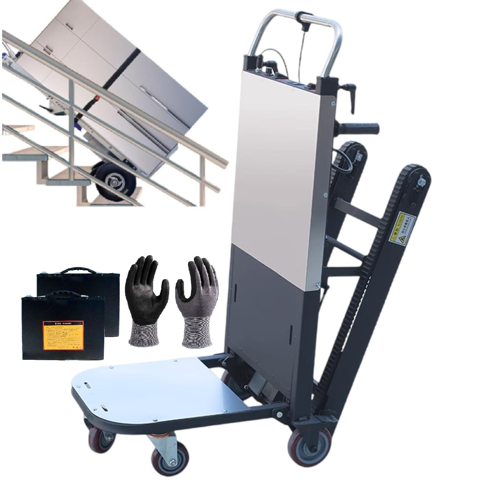 Wytrzymały Elektryczny Wózek Schodowy 500 W/850 W - Udźwig 220/290 Kg Z Wyjmowanym Akumulatorem, Składana Konstrukcja Ułatwiająca Wchodzenie, W Zestawie Z Panelem Sterowania 500w(2batteries)