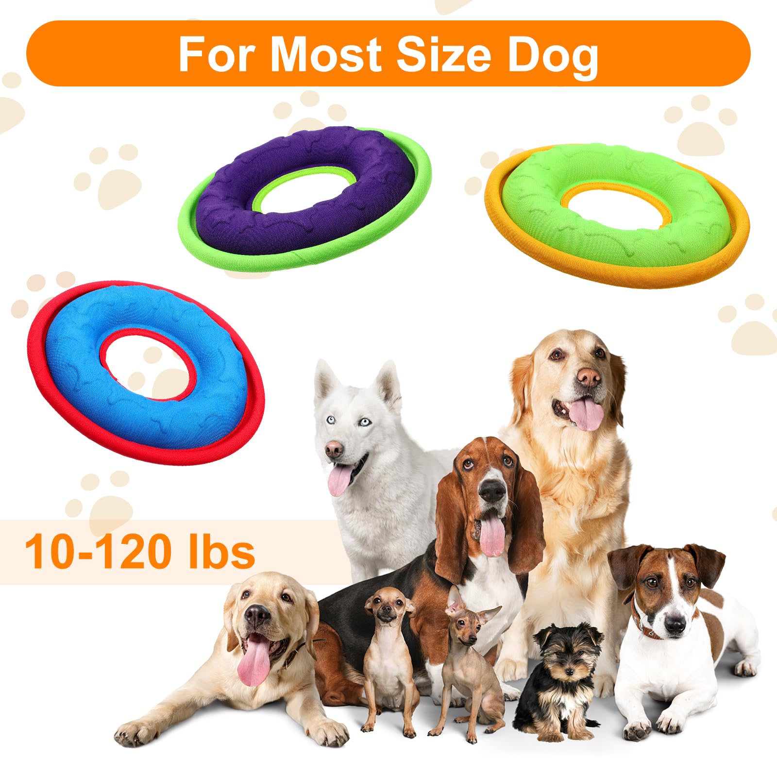 3 Stück Haustier-Flugscheiben – 22,9 cm, interaktives Flyer-Spielzeug, fütterbar, leichtes Fang- und Apportierspielzeug für kleine, mittelgroße und große Hunde, schwimmt im Wasser und sicher