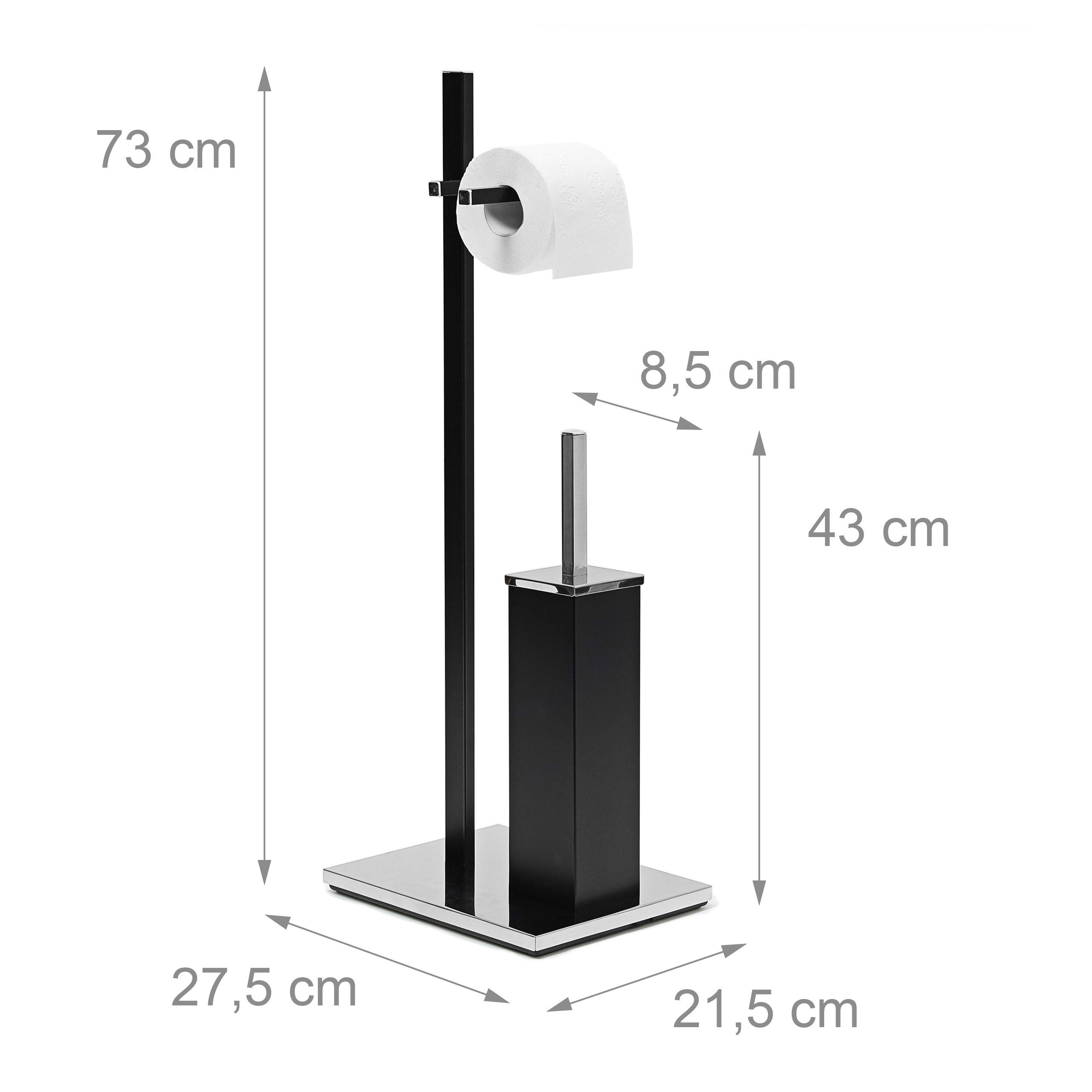Relaxdays Piantana da Bagno HxLxP: 73 x 21,5 x 27,5 cm Porta Carta Igienica Scopino Contenitore Spazzolone Plastica Nero