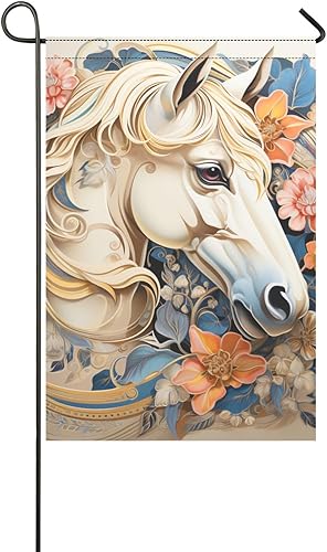 Miniatura 2 de horse and flowers retro spring outdoor flags Easter banner for Patio decoration 12x18 double sided