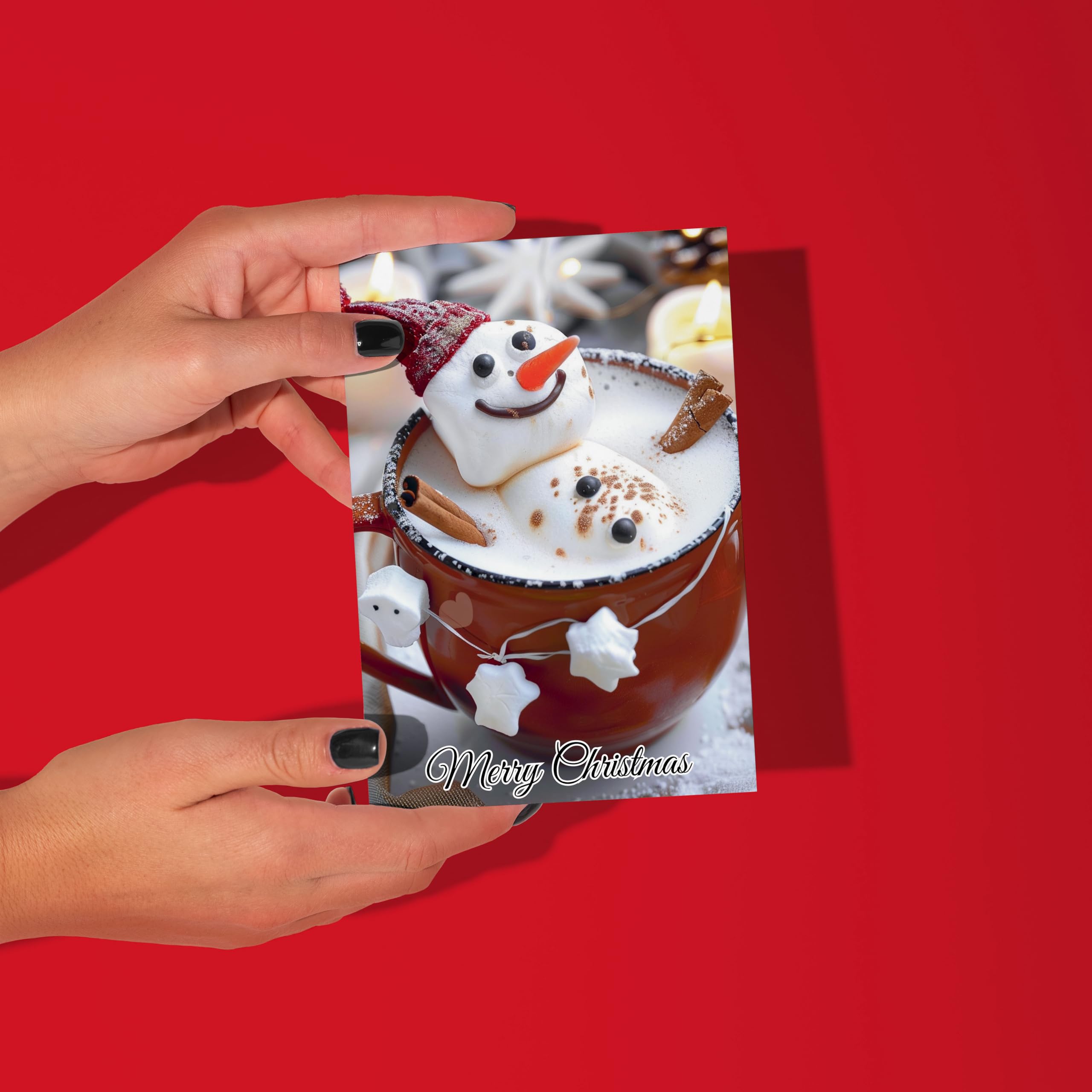 Funny Christmas Card For Men Women & Family Xmas Marshmallow Character Relaxing In A Festive Hot Chocolate (Pack 5) - Image 4