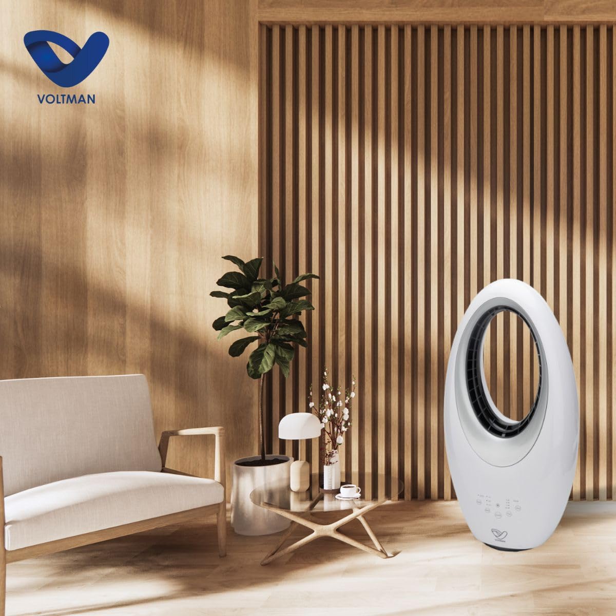 Voltman - Ventilateur colonne Blanc silencieux et oscillant - 60W - Télécommande 3 vitesses