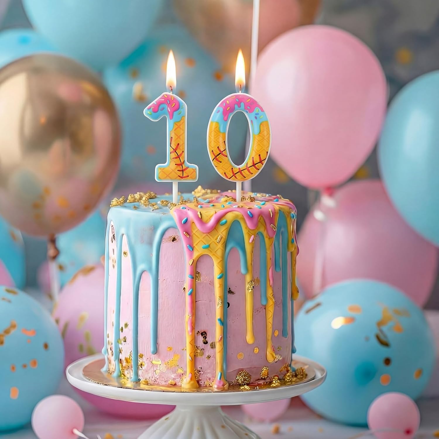 Conelist 10th Baseball Ice Cream Drip Birthday Number Candles,2 Pcs