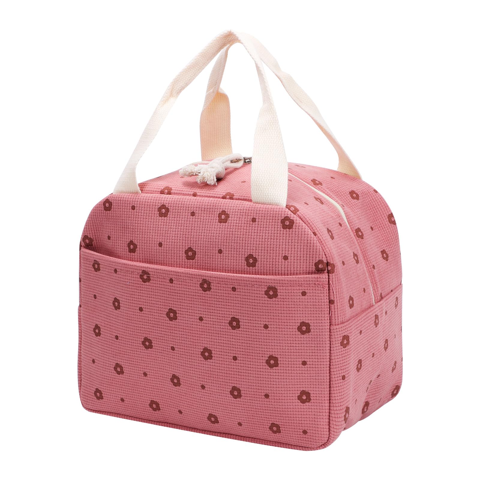 Risipu Insulated Lunch Bag for Women Kids Reusable Leakproof Children's Cooler Bag Lunch Box Bags for Girls Work School BBQ Picnic (Pink-Flower)