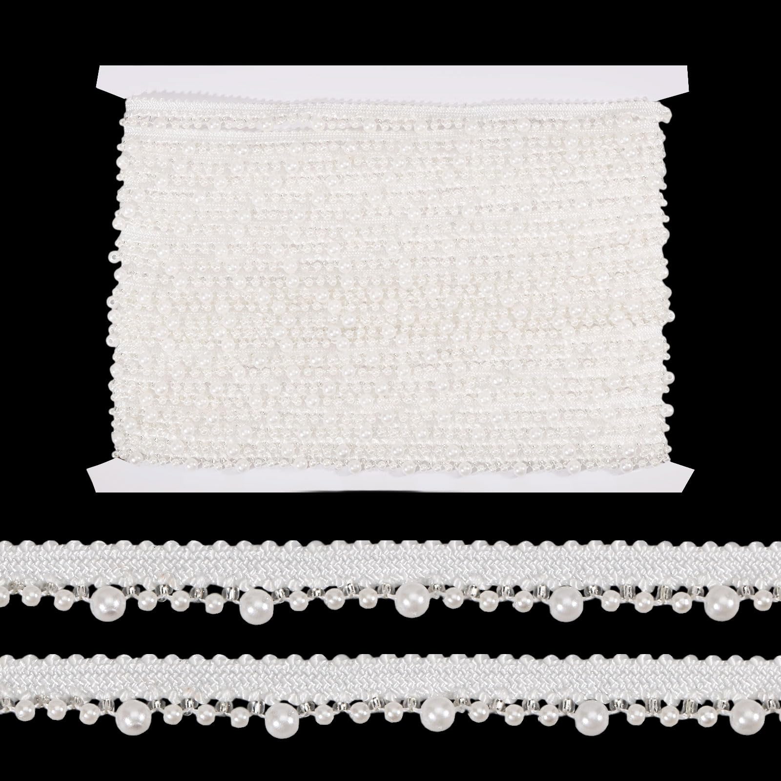 Perles blanches couture 1,27m de large en ruban souple pour customisation vêtements