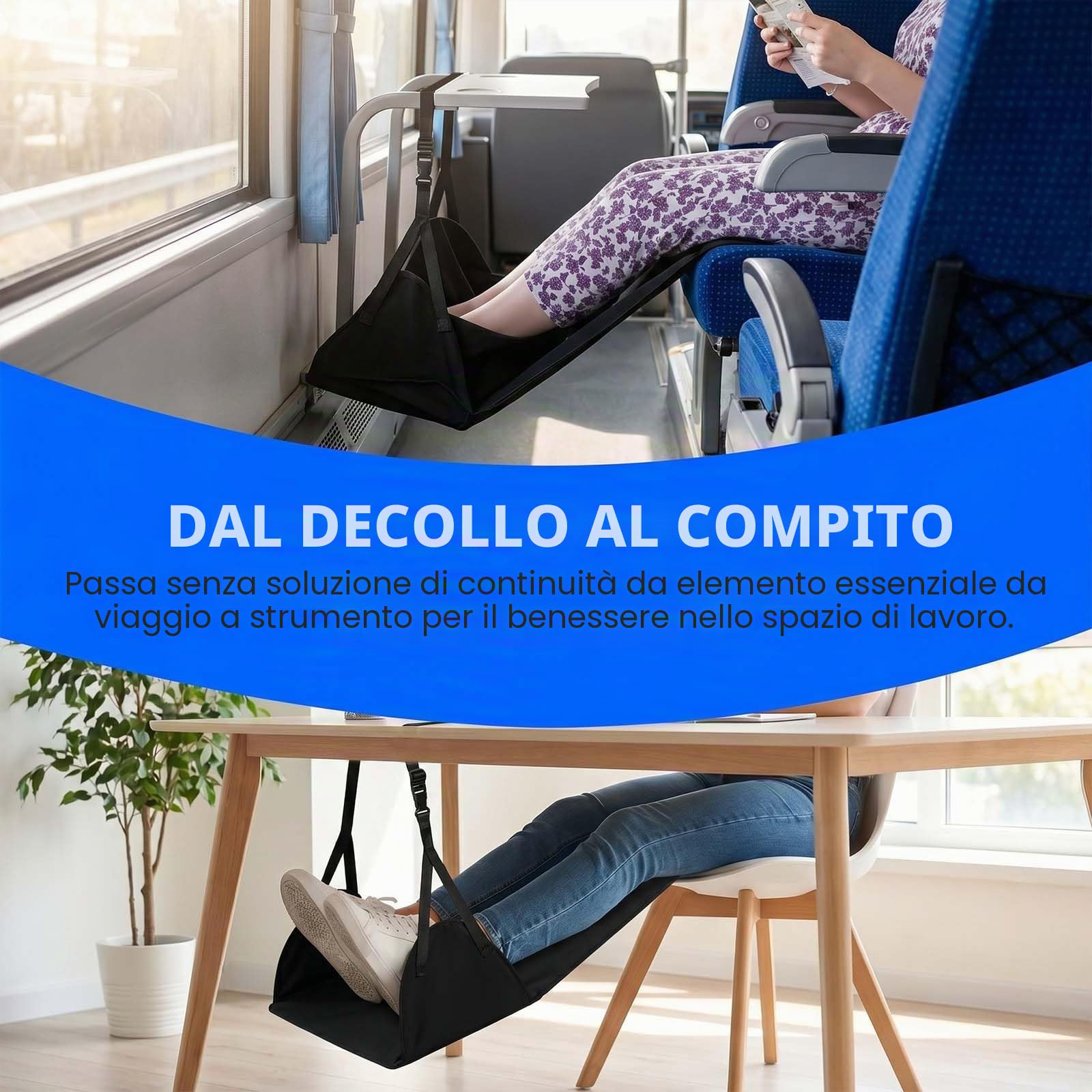 Poggiapiedi Aereo Portatile, Amaca per Piedi e Gambe Regolabile in Altezza, Adatto per Viaggi in Aereo, Ufficio, Treno, Autobus, Lunghi Viaggi, Nero