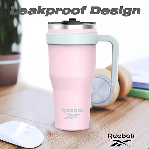 Miniatura 6 de Reebok Vaso de acero inoxidable con asa, vaso de 40 onzas, dos tonos, doble pared aislado al vacío, vaso a prueba de fugas para hombres y mujeres