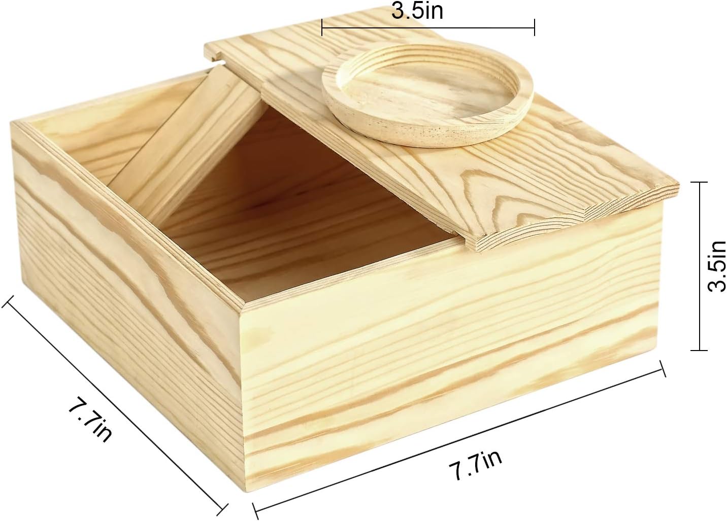 Wooden Small Pets Sand Bath Box with Tiny Pet Bowl- 7.7" x 7.7" Assemble Hamsters Shower & Digging Sand Bathtub with Stairs Rat Hideout Sand Bath Container for Lemming Chinchilla Gerbil Little Animal