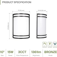 Vista 2 de ASD Lámpara LED de montaje en pared para exteriores e interiores de 10 pulgadas – Iluminación moderna de aplique de pared de bronce aceitado – 15W