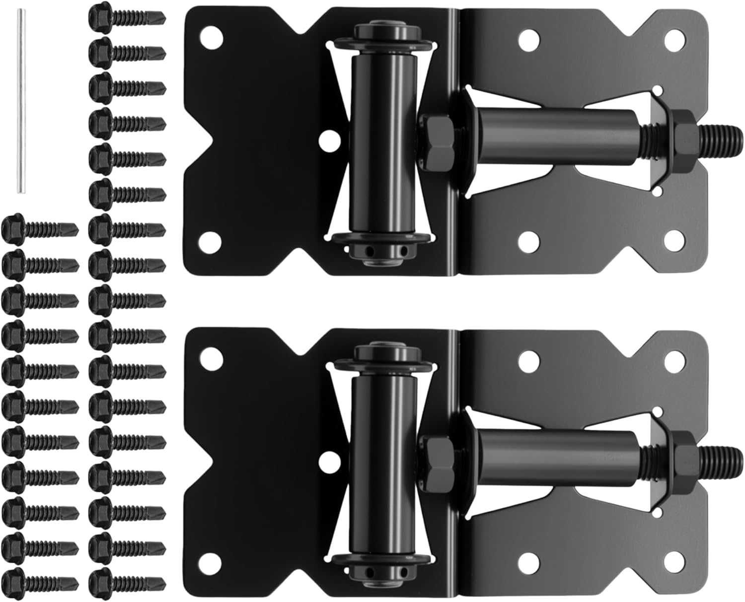 Gate Hinges,Durable Carbon Steel Material,Suitable Apply Wooden/Vinyl/PVC Fences,Garage Self Closing Door Heavy Duty Fence Hardware Partne,with Lnstallation Screws,Black,2*Hinge (Carbon Steel)
