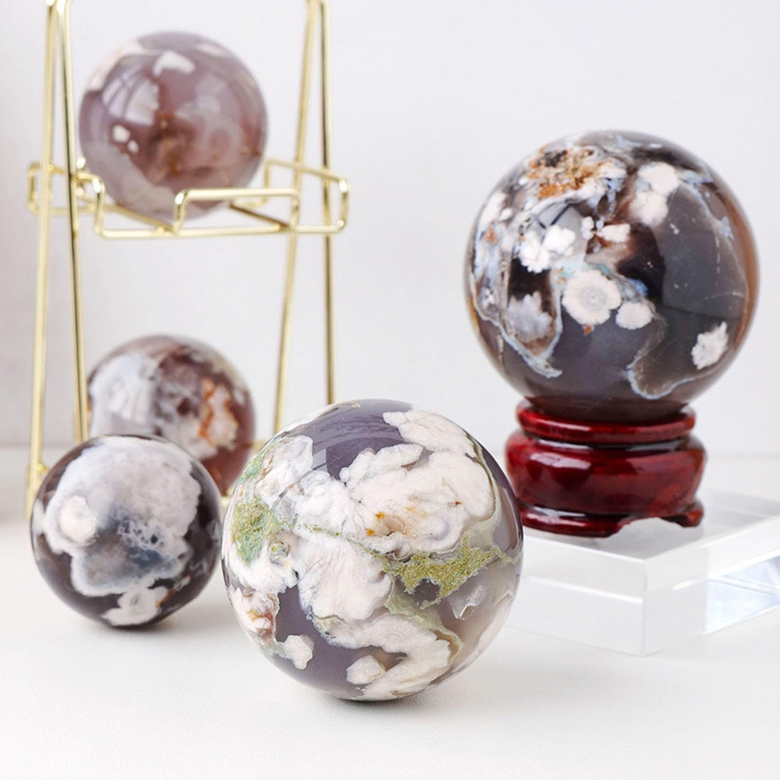 Esfera de Piedra Preciosa de ágata Natural, Bola de Cristal Curativa,Decoración Del Hogar,Oficina, Bola de Energía de Cristal,Colección de Muestras Para Meditación, Adivinación, Fotografía,50-60mm