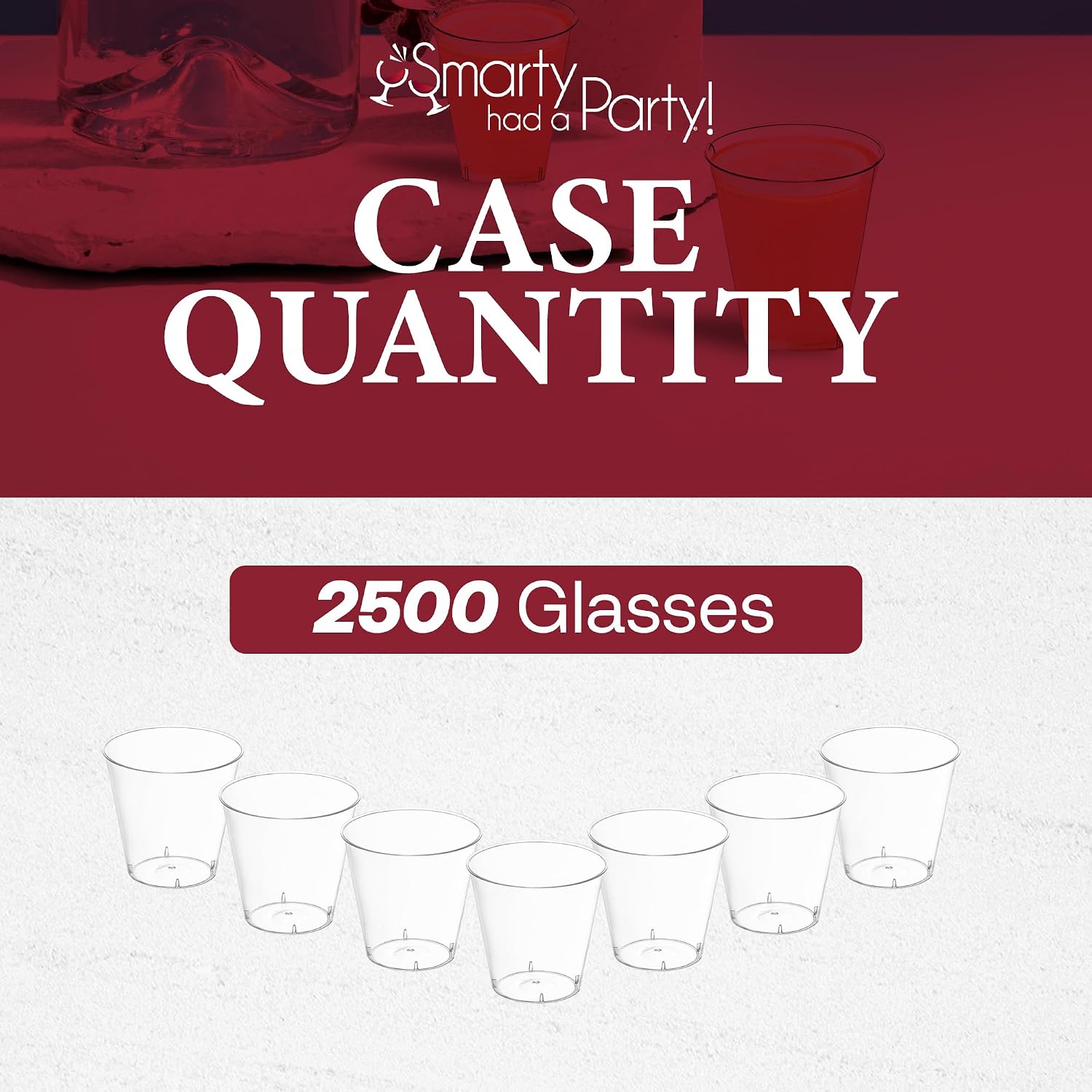Smarty Had A Party 2500 Glasses 1 oz. Clear Plastic Shot Glasses, Disposable Plastic Shot Wedding Glasses Bulk Disposable