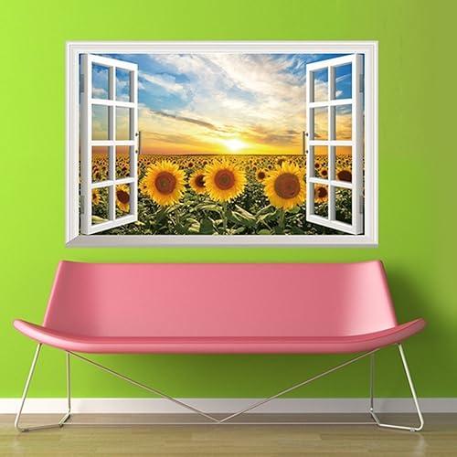 Miniatura 2 de Pegatina de Pared Vinilo 3d Fake Windows sol de girasol papel casa extraíble de pared calcomanía para salón o recámara PVC Murales de imagen de arte