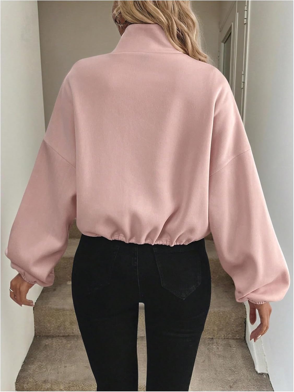 GORGLITTER Women's Zip Up Hoodie Cropped Sweatshirt Jacket Long Sleeve Drawstring Coats with Pockets - Image 2