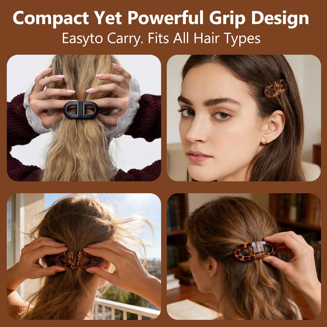 2 Pièces Ensemble de pinces à cheveux magnétiques antidérapantes à forte tenue, pince intelligente pour coiffures faciles au quotidien (Gris tigré+noir) - 4