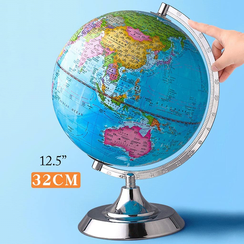 Weltglobus mit Metallständer und Lupe, geografischer Globus, Schreibtisch-HD-Karte, Globus für Erwachsene und Kinder (25 cm Durchmesser)