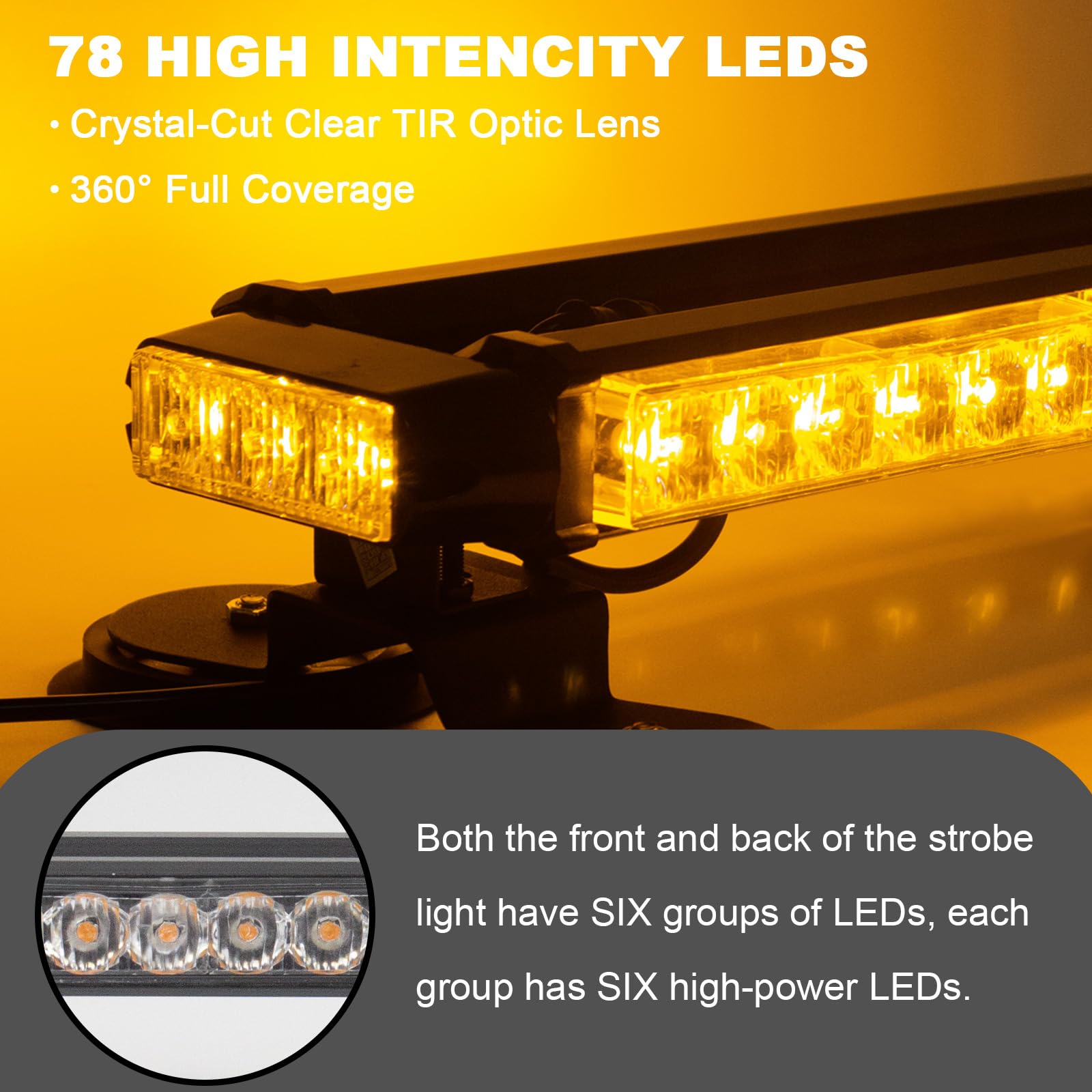 Barre Lumineuse Stroboscopique 78 LEDs 97.8cm Ambre - Feux Urgence Magnétique 12-36V Pour Camion, Chasse-Neige