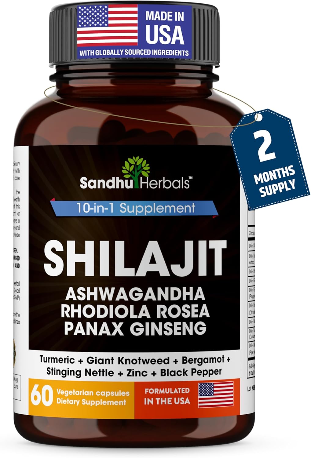 SANDHUHERBALS Shilajit Capsules for Men & Women | Pure Himalayan Blend with Ashwagandha | High Potency and Energy Supplement | 2 Months Supply | for Extra Power and Stamina | Combo with Sea Moss