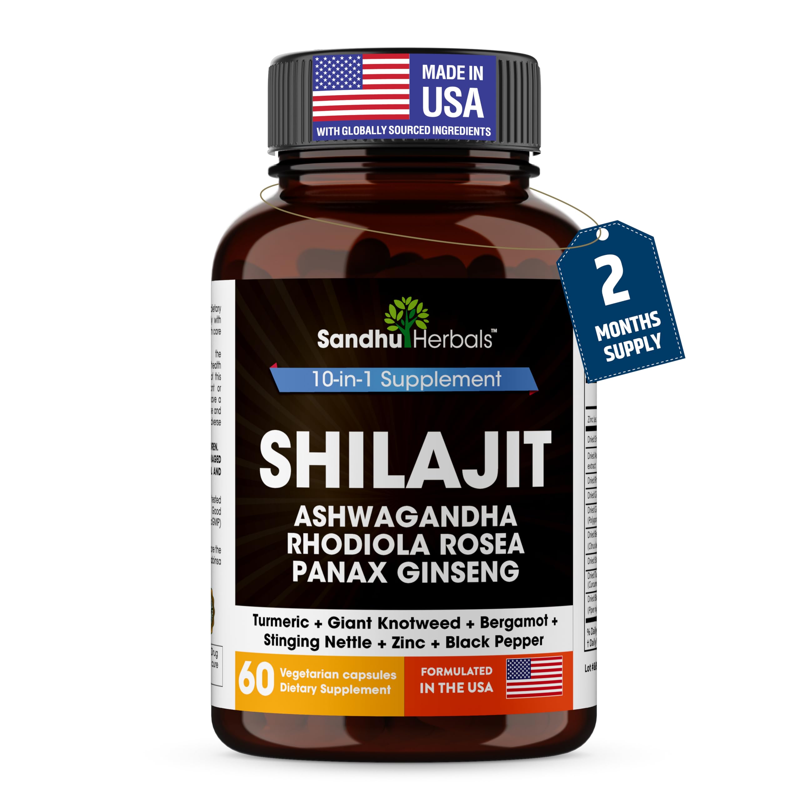 SANDHUHERBALS Shilajit Capsules for Men & Women | Pure Himalayan Blend with Ashwagandha | High Potency and Energy Supplement | 2 Months Supply | for Extra Power and Stamina | Combo with Sea Moss