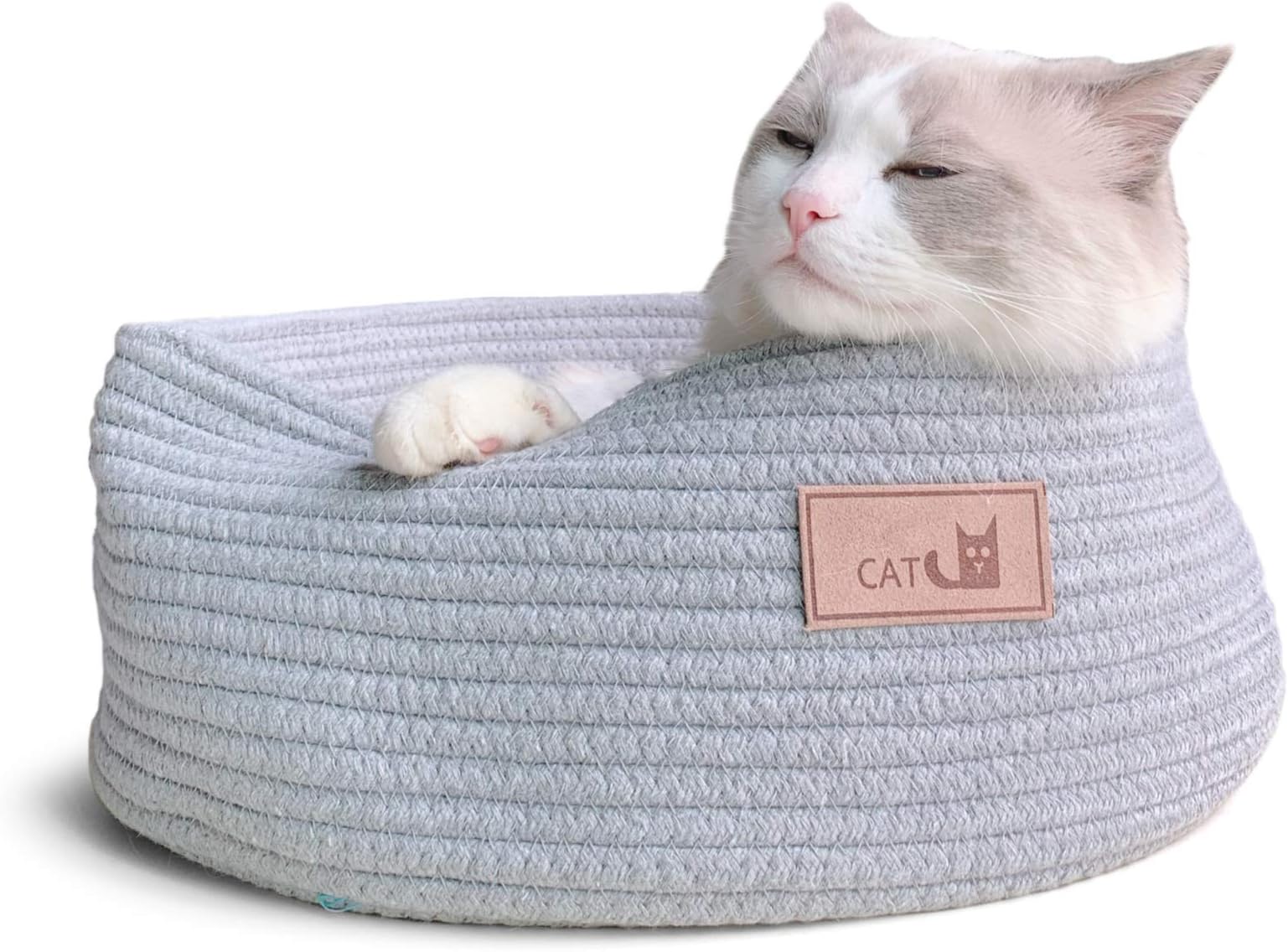 LeerKing Cat Cuddle Cup Basket Bed Round Shape Cotton Chew Resistant for Puppy Small Dog Pet Grey