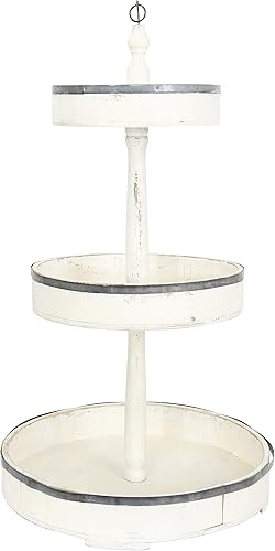 Creative Co-Op Bandeja decorativa de madera y hojalata de 3 niveles