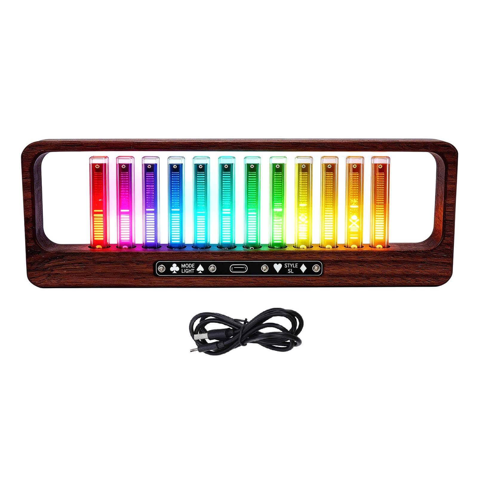 VBESTLIFE Pantalla de Espectro Musical LED, Analizador de Espectro de Audio de Alta Sensibilidad con 12 Tubos de Luz LED, RGB, Base de Madera Maciza, para Decoración de Estudio en el Hogar