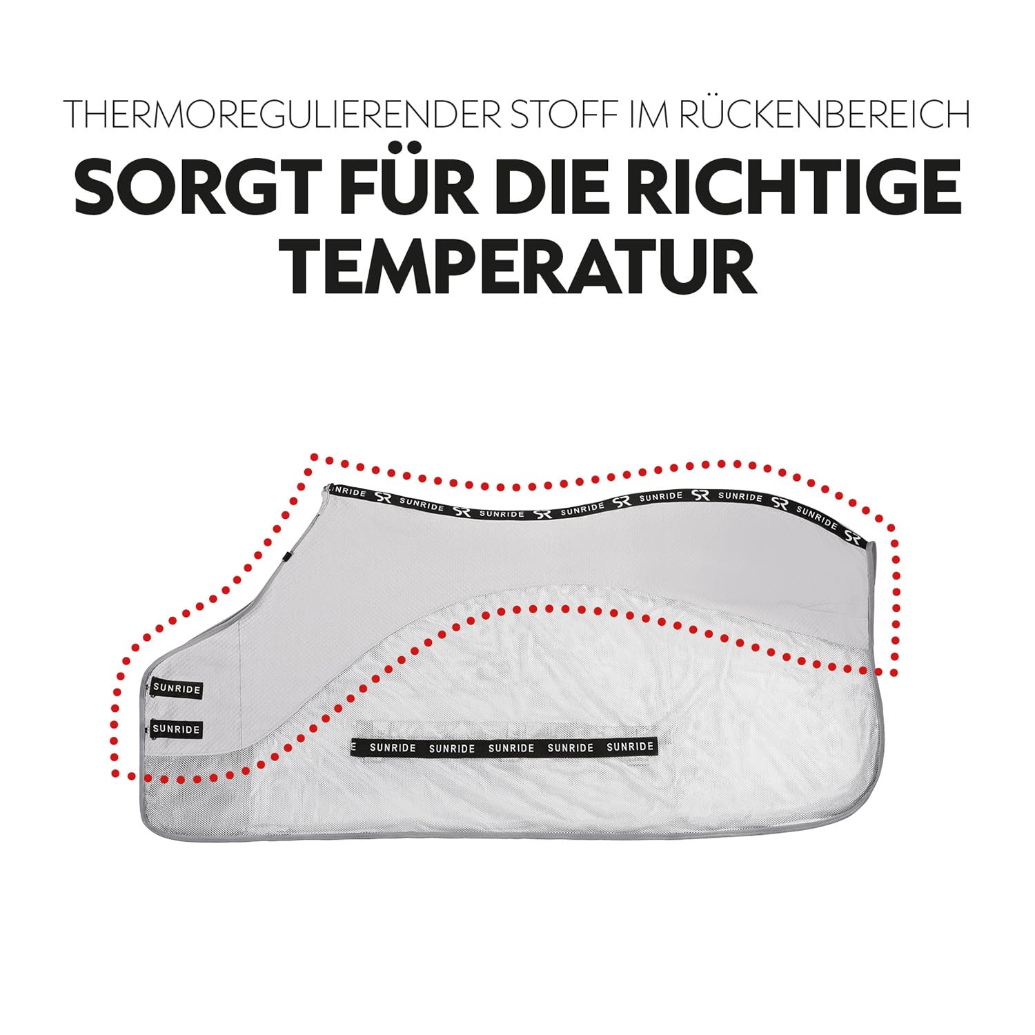 SUNRIDE Transportdecke/Fliegendecke für Pferde (Dubai) - mit UV-Schutz - atmungsaktiv - Abnehmbarer Bauchlatz - maschinenwaschbar - mit abnehmbarem Halsteil - grau (145 cm)