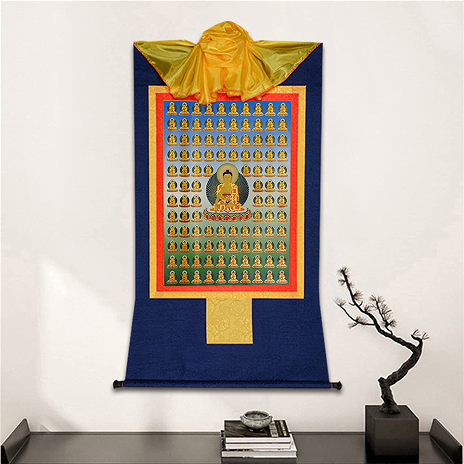 MAYABI Thangka-Wandteppich, Thangka, buddhistische Statue eines Buddha-Gemäldes, Buddha-Wandteppich mit Schriftrolle, 100 Shakyamuni (Color : XL(120cm*82cm) Red)