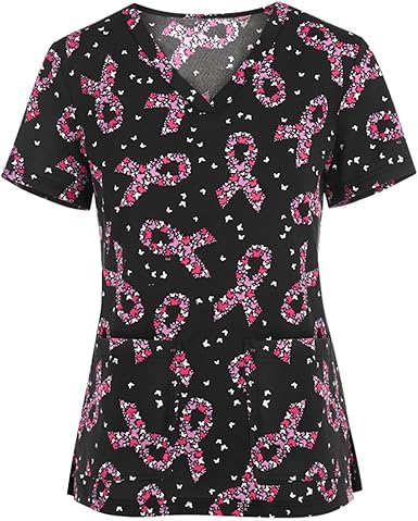 OIOLOYJM Printed Scrub Tops Women V Neck Short Sleeve Plus Size Scrubs for Womens Nursing Uniforms Shirts with Pockets