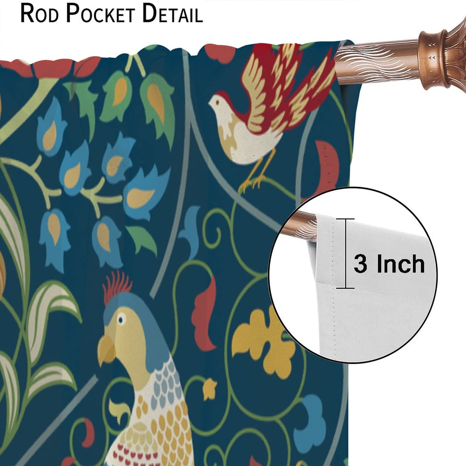 William Morris Floral Forest Curtains - Vintage Farmhouse Print Window Drapes For Bedroom, Living Room, Kitchen (42x45 Inch)