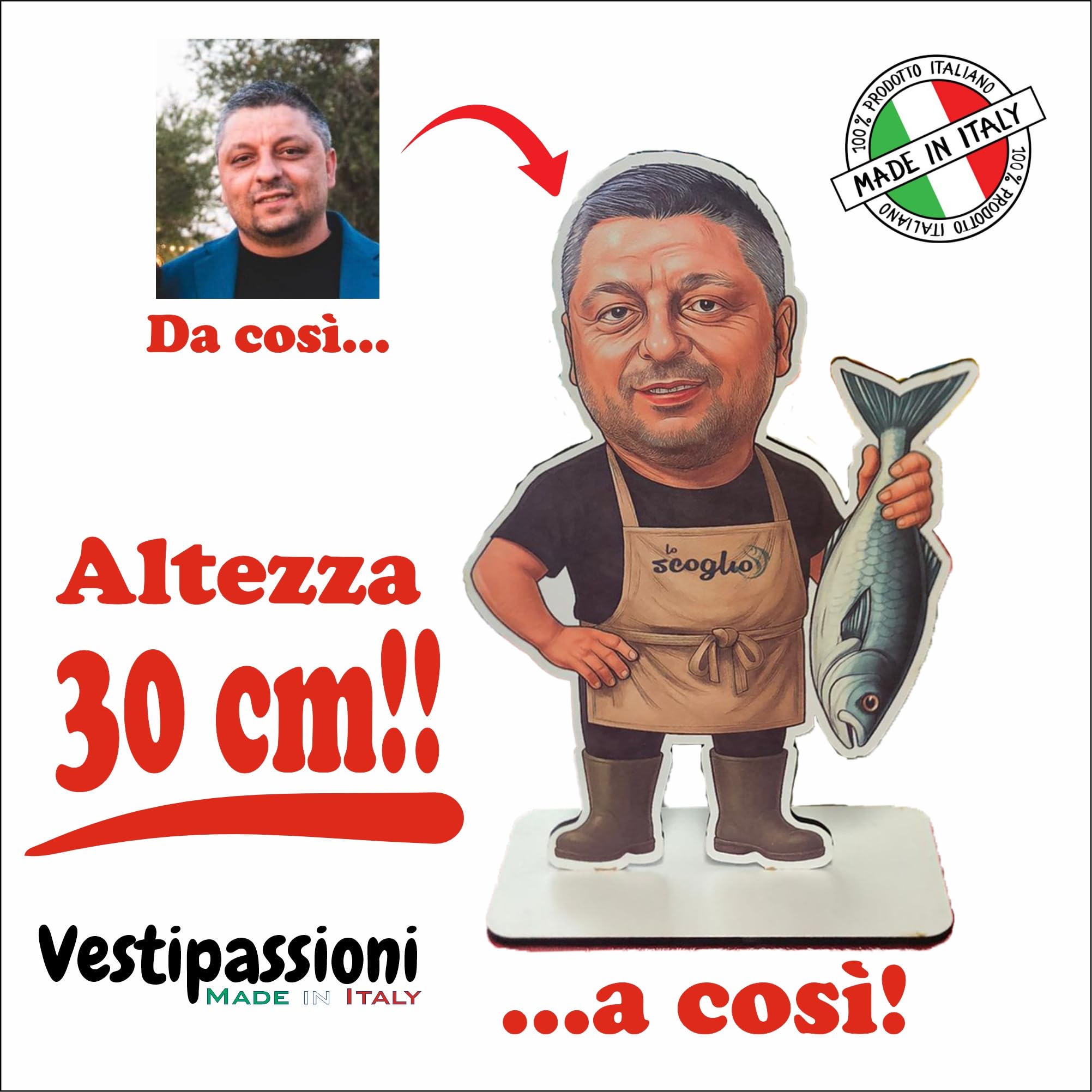Caricatura Personalizzata da Foto – Stampa su MDF altezza 30 cm – Regalo Originale per Uomo Donna – Personalizzabile con Mestiere, Accessori e Dettagli Unici - statuina personalizzata