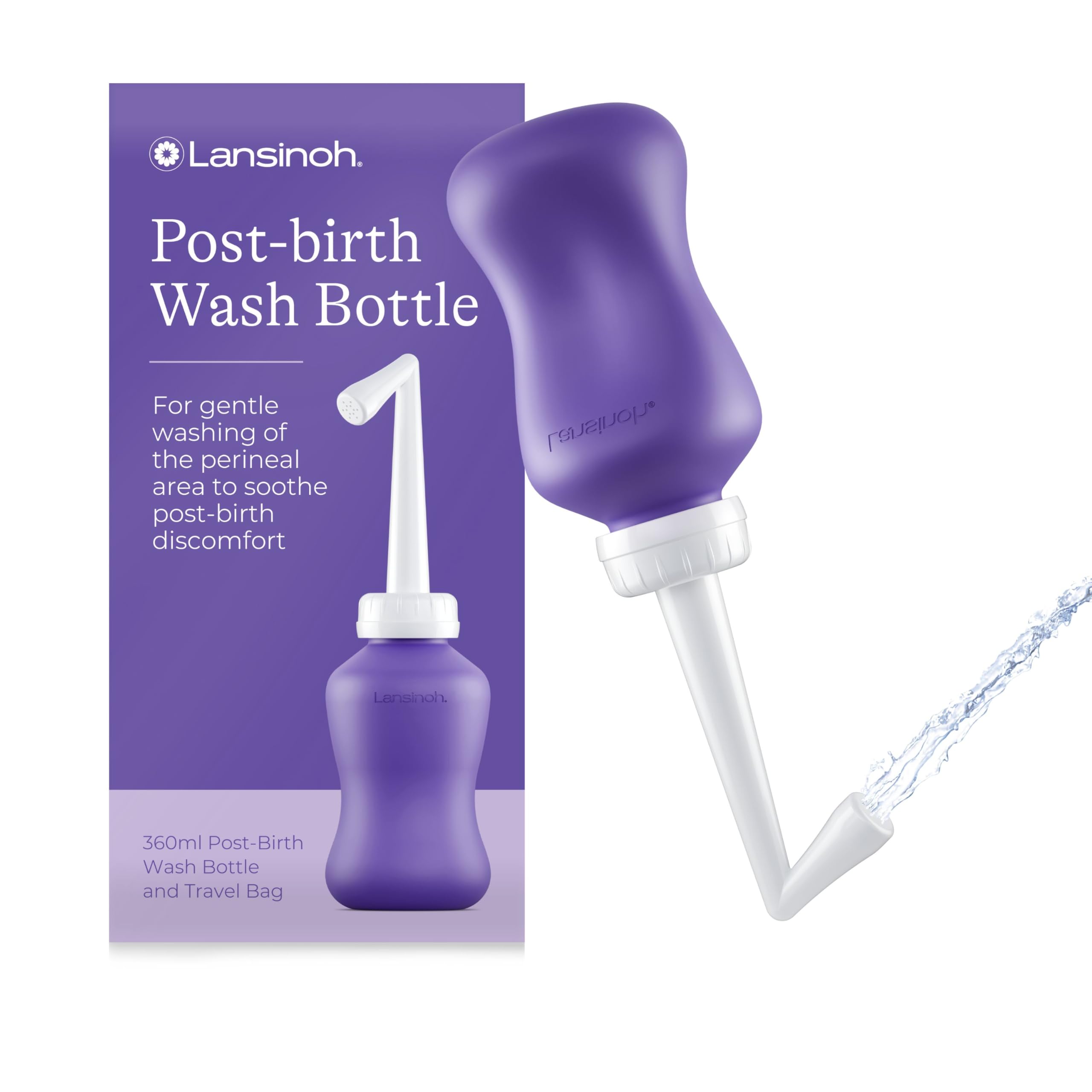 LansinohPeri Bottle Postpartum + Travel Bag - 360 ml - Portable Bidet with Angled Spout for Soothing Post-Birth Discomfort - Post Partum Essentials