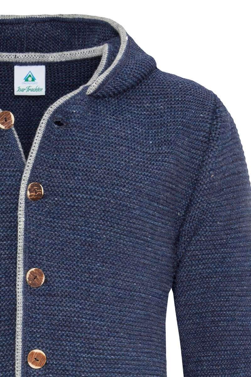 Isar-Trachten Herren Herren Trachtenstrickjacke mit Kapuze Jeansblau, Jean