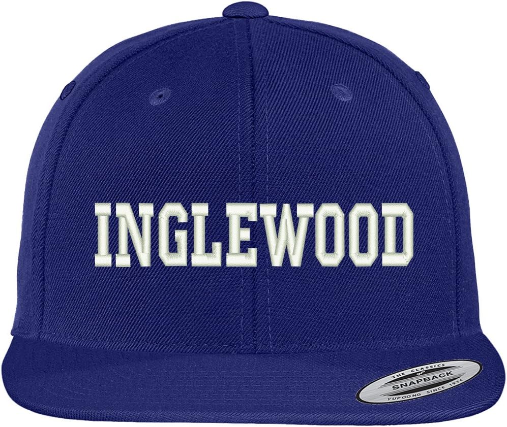 Trendy Apparel Shop Inglewood Collegiate Font Embroidered Flat Bill Adjustable Snapback Cap