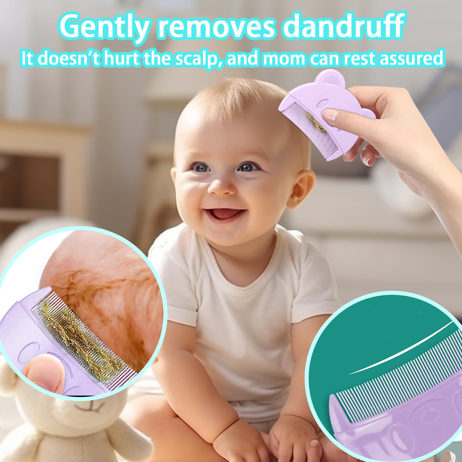 DALAETUS 3 Pièces Peigne pour Bébé, Brosse à Cheveux pour Bébé, Peigne à Cheveux en Silicone avec Brosse à Shampoing Ovale et Brosse à Shampoing Fleurie pour Bébé et Nouveaux Nés