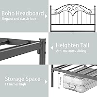Vista 6 de Elephance Estructura de Cama de Metal Tamaño Completo con Cabecera Vintage, Plataforma de Cama con Espacio de Almacenamiento de 11 Pulgadas Sin Negro