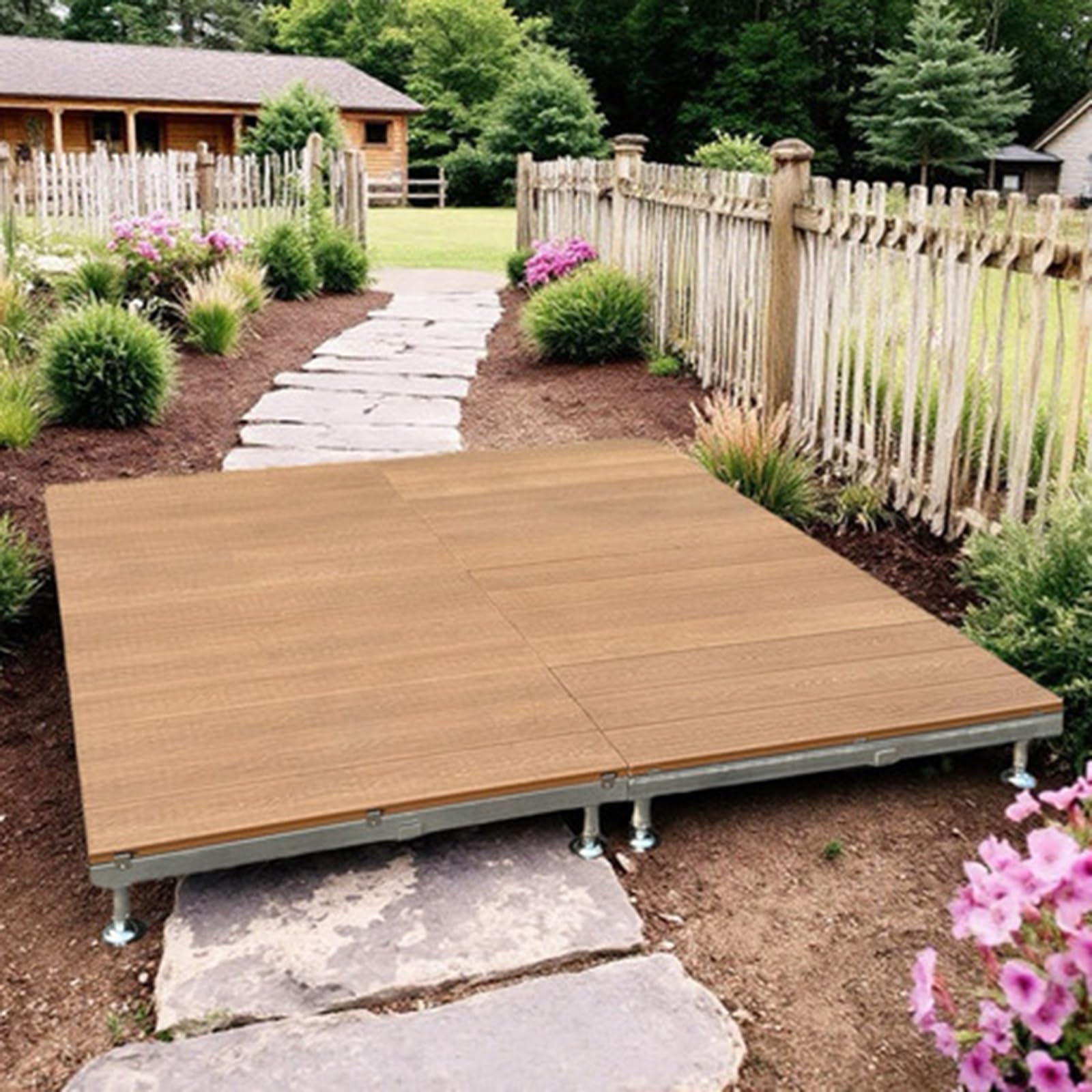 Regulowana wysokość platformy tarasowej, niskoprofilowa drewniana platforma kompozytowa 84 x 84 cm, modułowa zewnętrzna platforma podłogowa (fioletowy kolor drewna sandałowego)