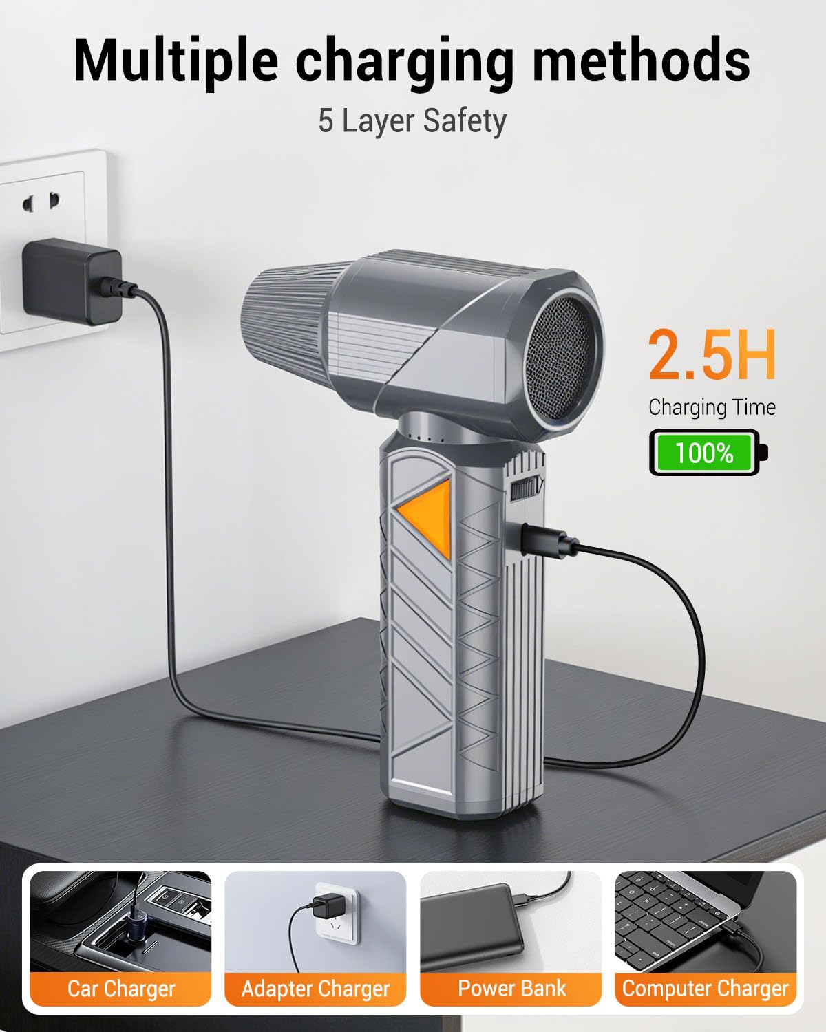 BOBYE Compressed Air Duster, 350W High-Powered Electric Air Duster with 180,000 RPM, Extended Runtime, 10000 mAh Battery, Mini Blower & Air Duster Rechargeable for Keyboard, PC, Car, Home, Outdoor — view 8