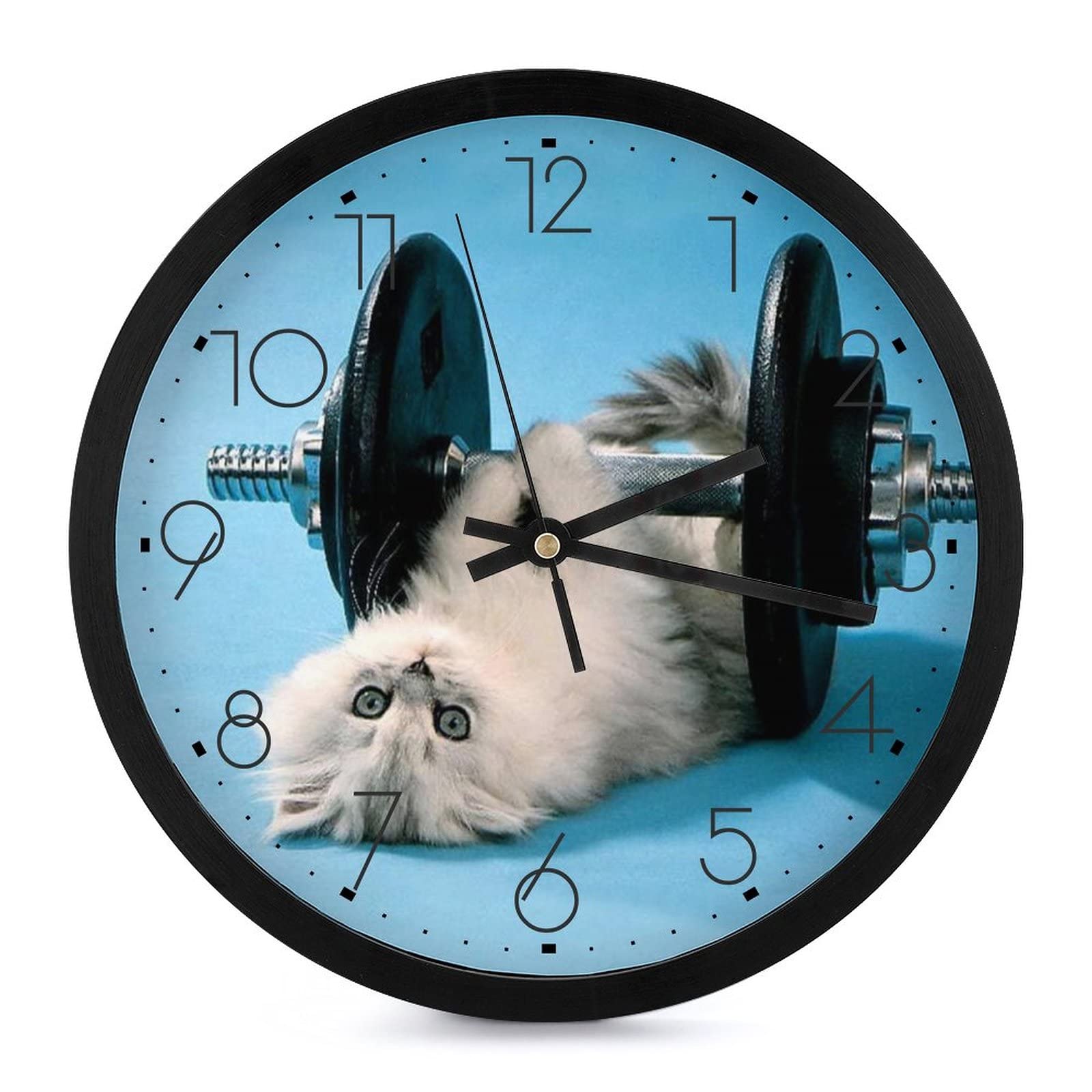 Horloge murale chat haltérophilie lisible grands chiffres cuisine