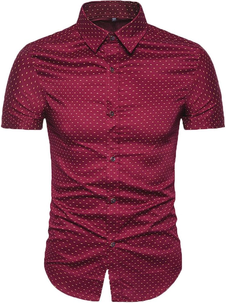 MUSE FATH Men's Printed Dress Shirt-Cotton Casual Short Sleeve Regular Fit Shirt