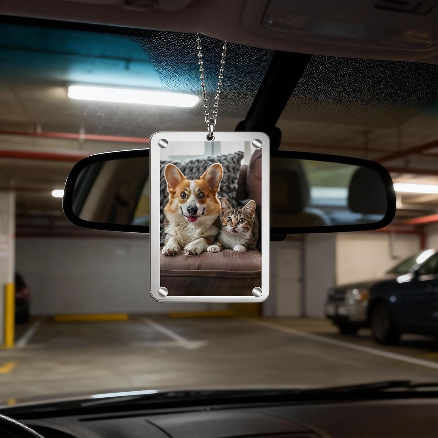 2 PCS Car Hanging Picture Frame for Men Women, Car Acrylic Picture Holders, Transparent Car Photo Holder Rear View Mirror Accessories for Gifts
