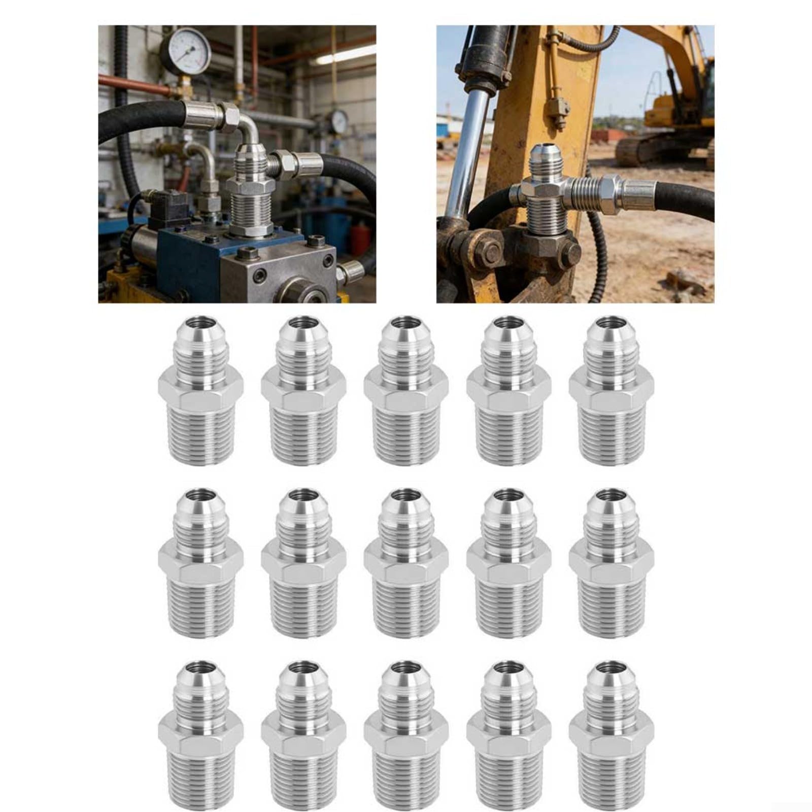 15 adaptadores de manguera hidráulica NPT macho de 3/8 pulgadas a JIC 37° de ajuste recto de acero inoxidable 316L a prueba de fugas para reparación industrial de alta presión