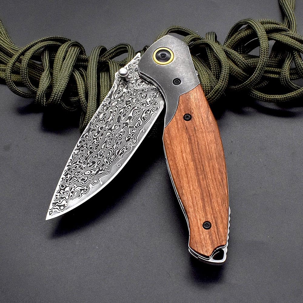 Klappmesser Damaszener geschmiedet taschenmesser Dalbergia Aus Damaststahl Scharfe, Damaskus Geschmiedet Stahl klinge Messer, EDC Messer Outdoor, Damast messer neck knife, klein einhandmesser survival