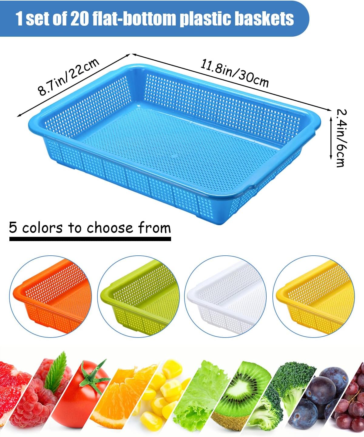 Plastic Storage Baskets, 20 Pack Rectangular Flat Bottom Organizer Bins, Small Toy Storage Basket, Multipurpose Classroom Storage Containers for Home & Office, 11.8 x 8.6 x 2.3 Inch