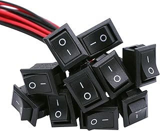 TWTADE 10Pcs Rocker Switch ON/Off 2Pin Latching Square Toggle SPST Switch Snap with Wires KCD1-X-F